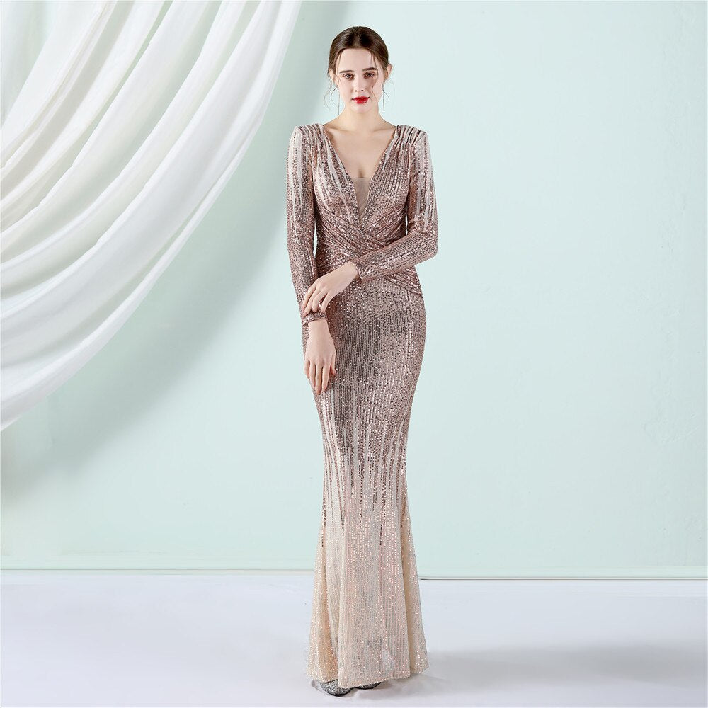 Evening wear Dresses: Green Sequin Evening Dress Luxury Shining Party