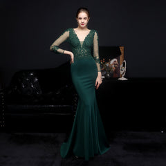 Evening wear Dresses: Evening Dress with Appliques Full Sleeves Party Maxi