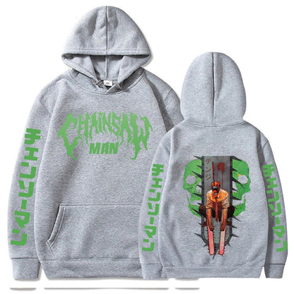 Japan Anime Chainsaw Man Hoodies Gothic Cartoon Double-sided Print Oversized