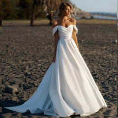 Beach Wedding Dresses A-Line Sleeveless Off The Shoulder V-neck