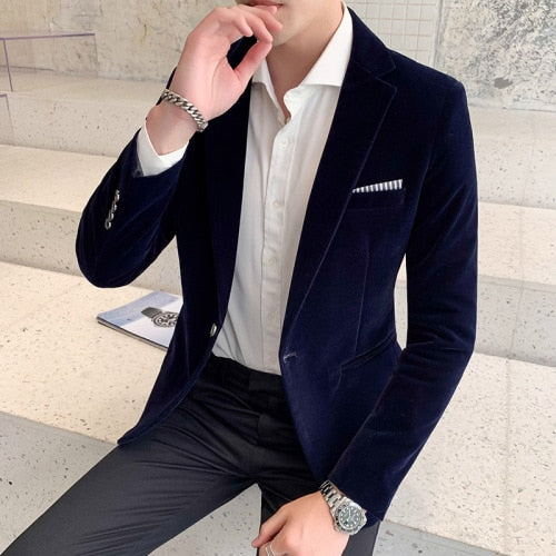 Blazer Fall Winter Velvet Slim Suit Jacket Fashion Men