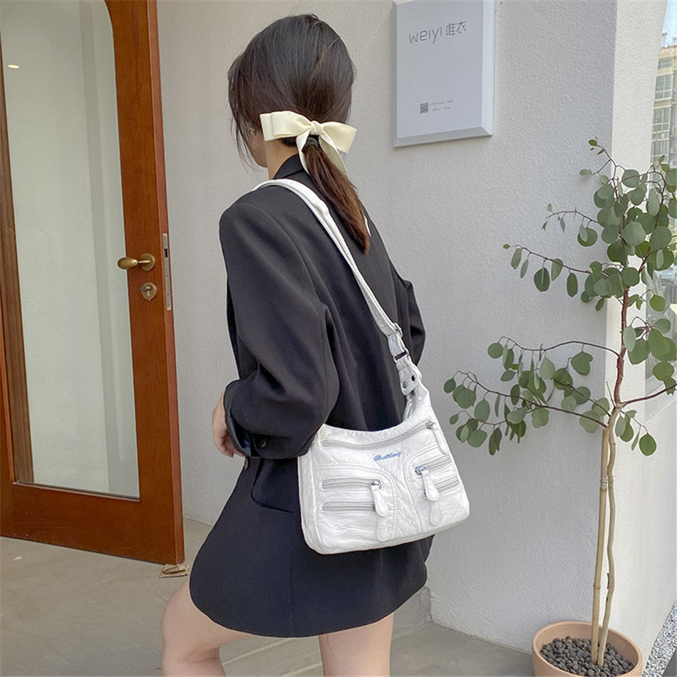 High Quality Women's Soft Leather Shoulder Bags Multi-Layer Casual