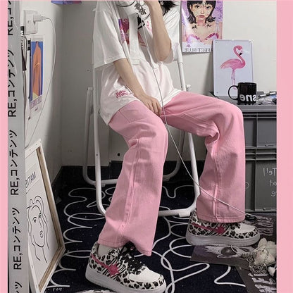 Baggy Pink Jeans Women Kawaii Korean Fashion Oversize