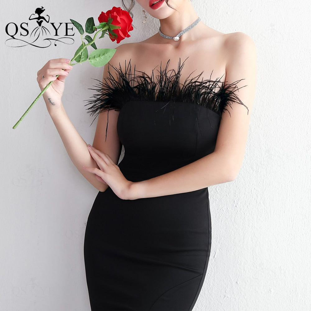 Homecoming Dresses: Prom Dresses Ostrich Feather Stretch Mermaid Evening Gown