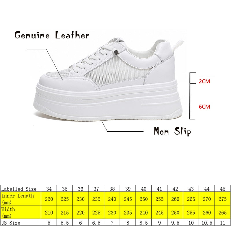Fujin 8cm Genuine Leather Women Casual Shoes Chunky Sneakers Platform Wedge
