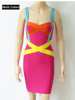 Women Sexy Spaghetti Strap Rayon HL Elastic Celebrity Bandage Dress