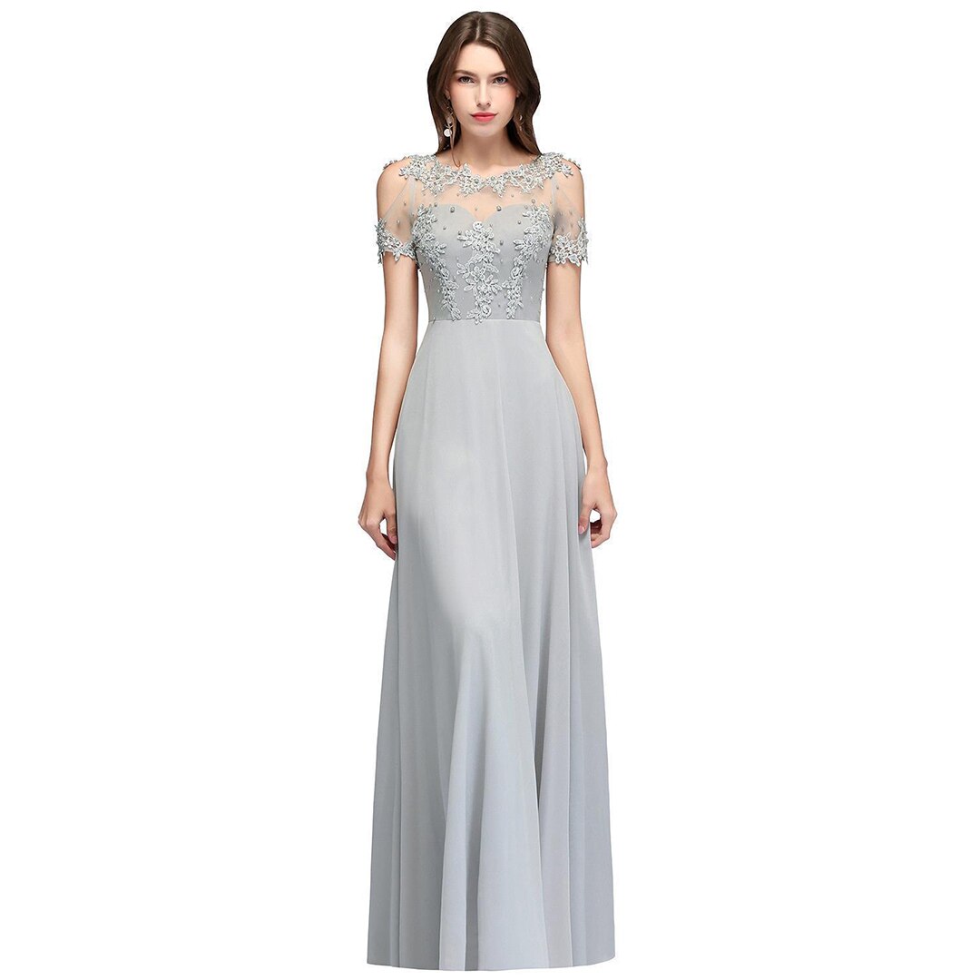 Homecoming Dresses: Silver Prom Dress for Women with Pearls Beads