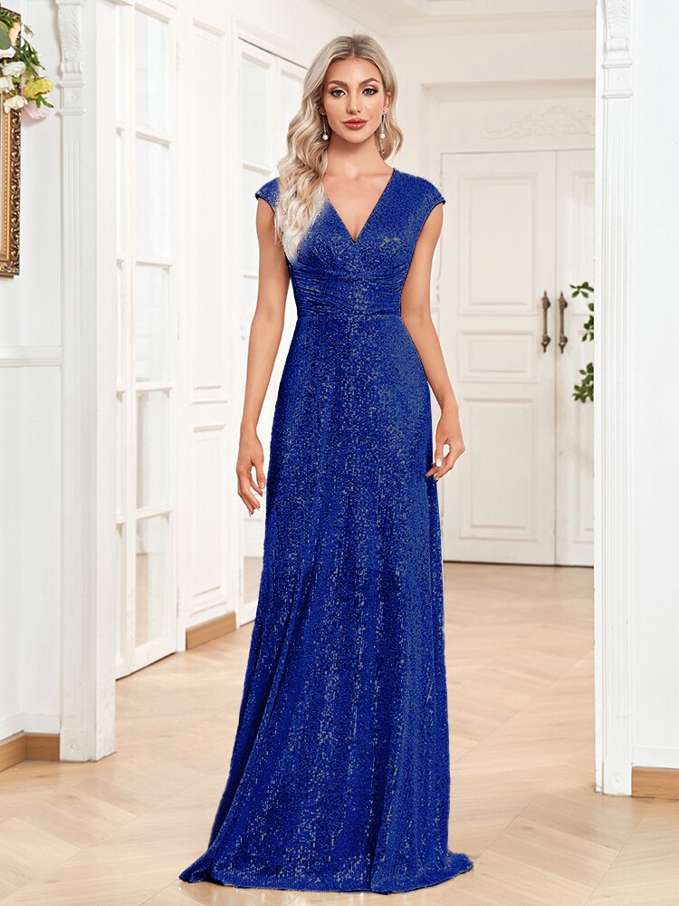 Evening wear Dresses: Women Elegant V-neck Mermaid Evening Dress Floor Length