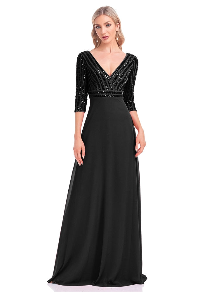 Evening wear Dresses: V Neck Pink Evening Dress Wedding Party