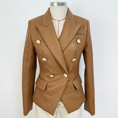 Winter Designer Blazer Jacket Women Lion Metal Buttons Double Breasted