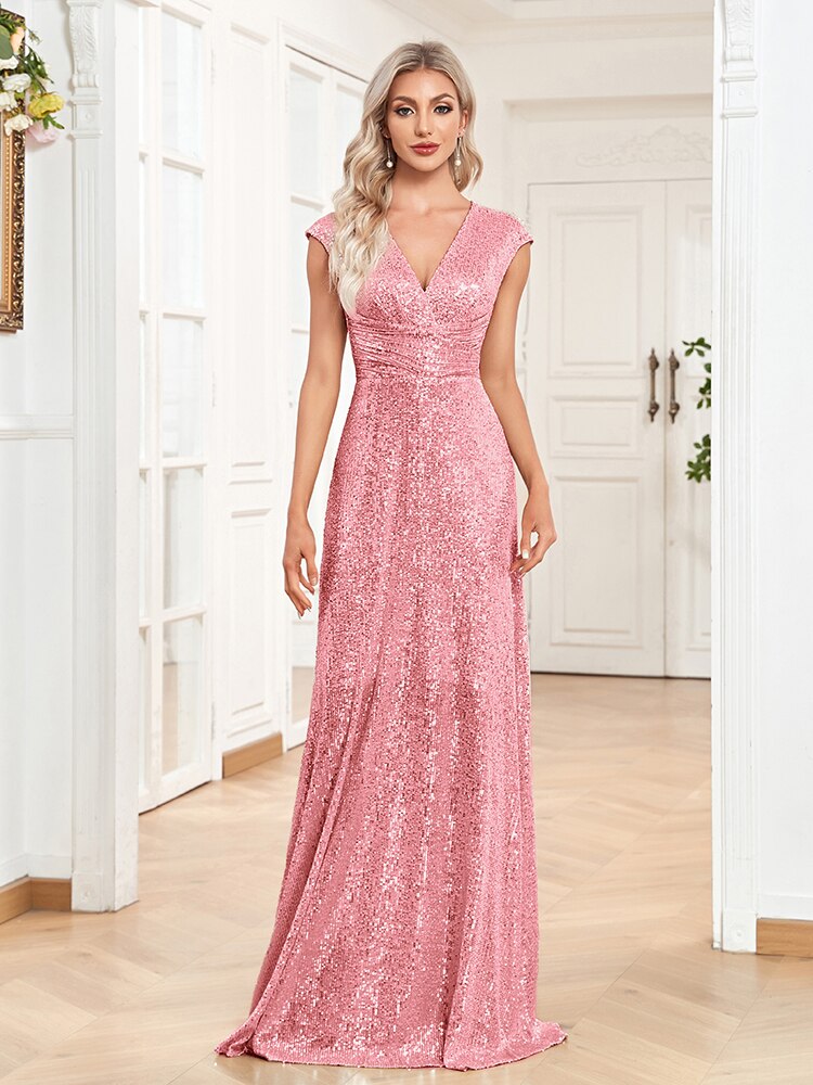 Evening wear Dresses: Women Elegant V-neck Mermaid Evening Dress Floor Length