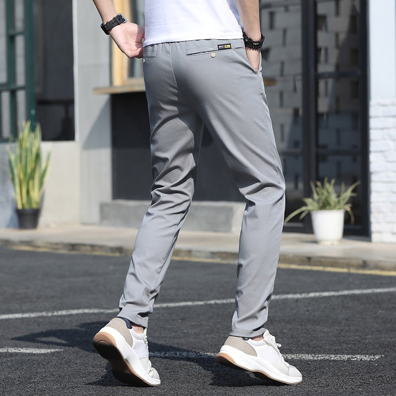 Men Casual Pants Slim Straight Breathable Stretch Classic Trousers for Men
