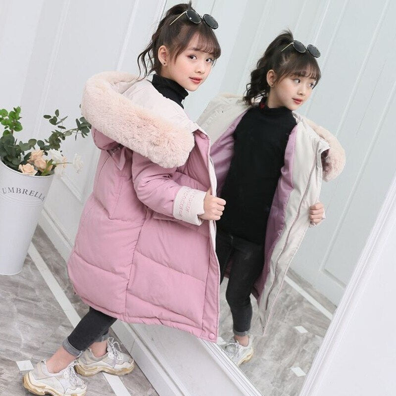 Girls clothing Winter Warm down Cotton Jackets Children parka faux Fur Collar