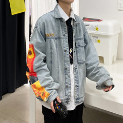 Fashion Wash Patch Denim Jacket Men Spring Autumn