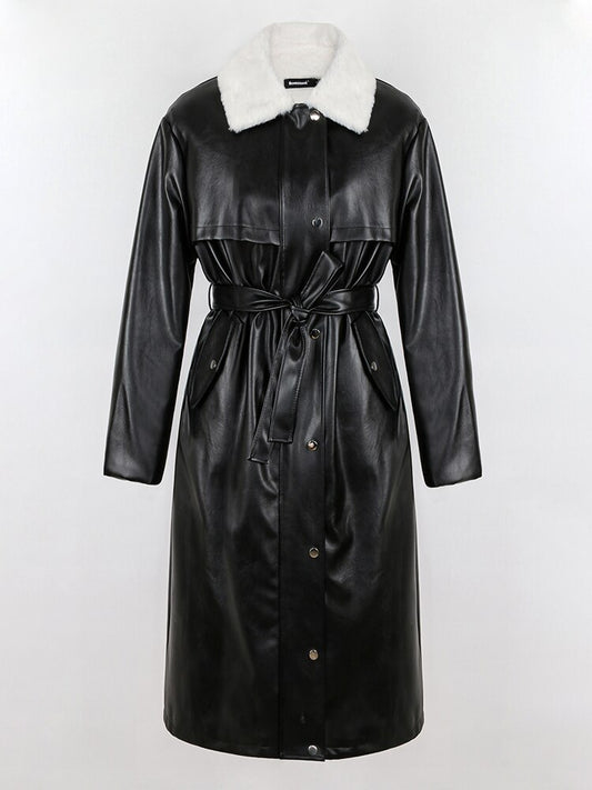 Winter Long Loose Casual Thick Warm Brown Black Pu Leather Coats