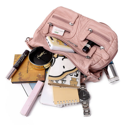 High Quality Women's Soft Leather Shoulder Bags Multi-Layer Casual