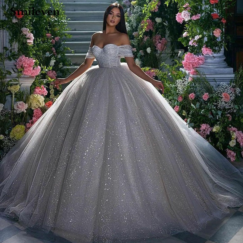 White Bridesmaid Dresses: Wedding Dress Ball Gowns Glitter Tulle Sweetheart Bride