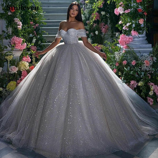 White Bridesmaid Dresses: Wedding Dress Ball Gowns Glitter Tulle Sweetheart Bride