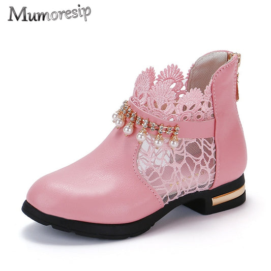 Princess Girls Boots Kids Ankle Boots Lace Fabric Breathable Princess Sweet