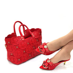 Mature Fashionable Italian Shoes and Bag Set African Sets Green Color Nigerian
