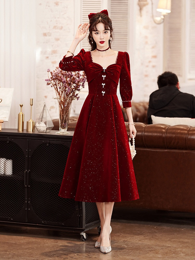Evening wear Dresses: Prom Dress Sweetheart Collar Long Sleeve A-Line Party Dress