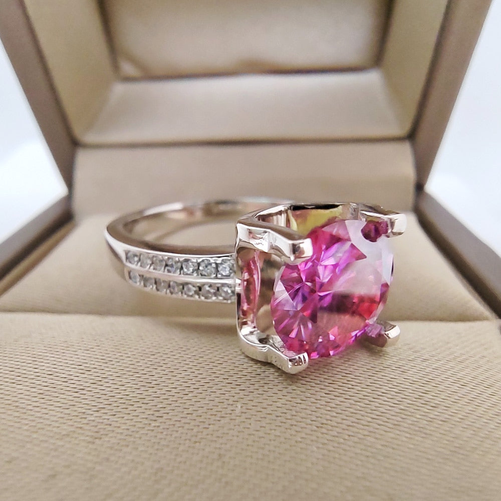 Classic Ring 3ct Pink Moissanite VVS 9MM Diamond Tested 100%
