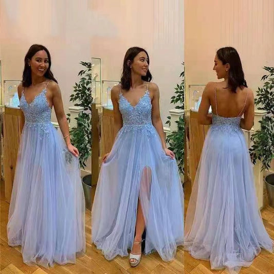 Homecoming Dresses: Prom Dresses Lace Applique Beaded V Neck Spaghetti