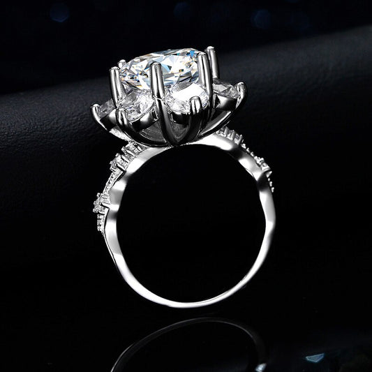 Silver Moissanite Flower Ring 5ct VSS 11MM with Certificate 100%-S925