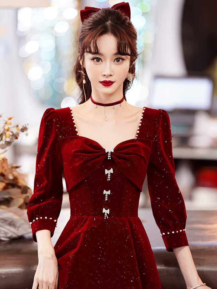 Evening wear Dresses: Prom Dress Sweetheart Collar Long Sleeve A-Line Party Dress