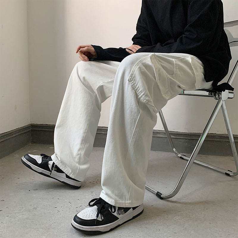 Baggy Men Jeans Straight Cargo Pants Spring Autumn Fashion Vintage Blue Denim