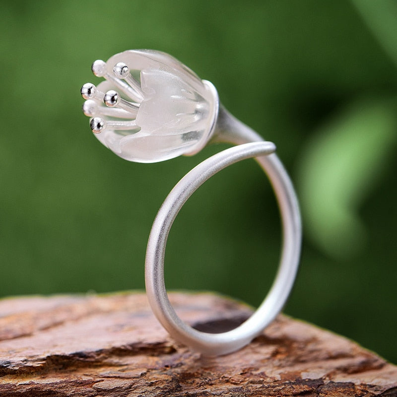 Lotus Fun Real 925 Sterling Silver 18k Gold Ring Natural Crystal Handmade