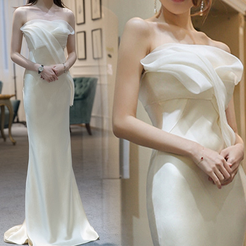 White Bridesmaid Dresses: Wedding Dress Satin Banquet Dresses For Birthday