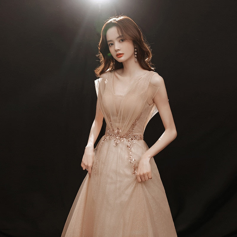 Homecoming Dresses: Evening Dresses V-Neck Sleeveless Elegant Party Train Dress