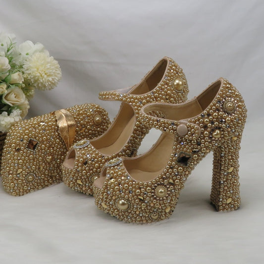 Gold Bridal Wedding shoes with matching bags woman