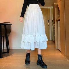 Spring/Autumn Women Skirts High Waist Student Korean Style Dark Vintage Ruffle