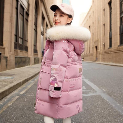 Winter Down cotton Jacket Girls Waterproof Hooded Coat Children Outerwear