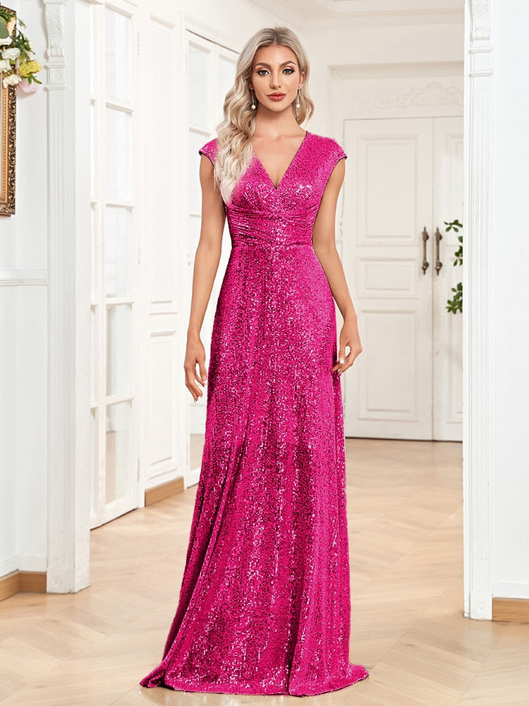 Evening wear Dresses: Women Elegant V-neck Mermaid Evening Dress Floor Length