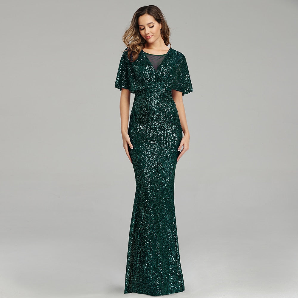 Evening wear Dresses: O-neck Evening Dress V-Back Formal Dress for Women