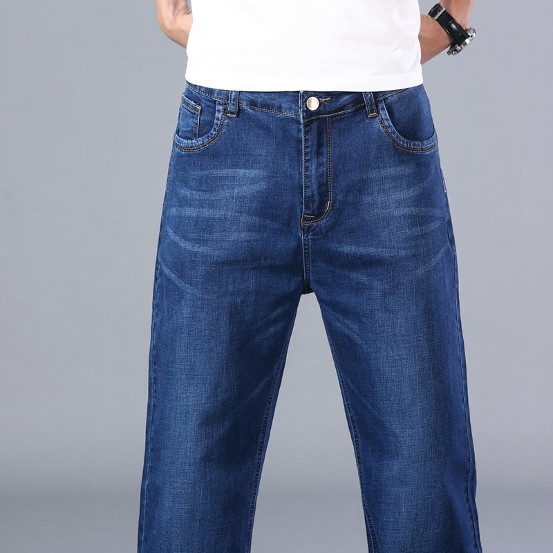 cotton stretch men straight loose loose summer thin jeans