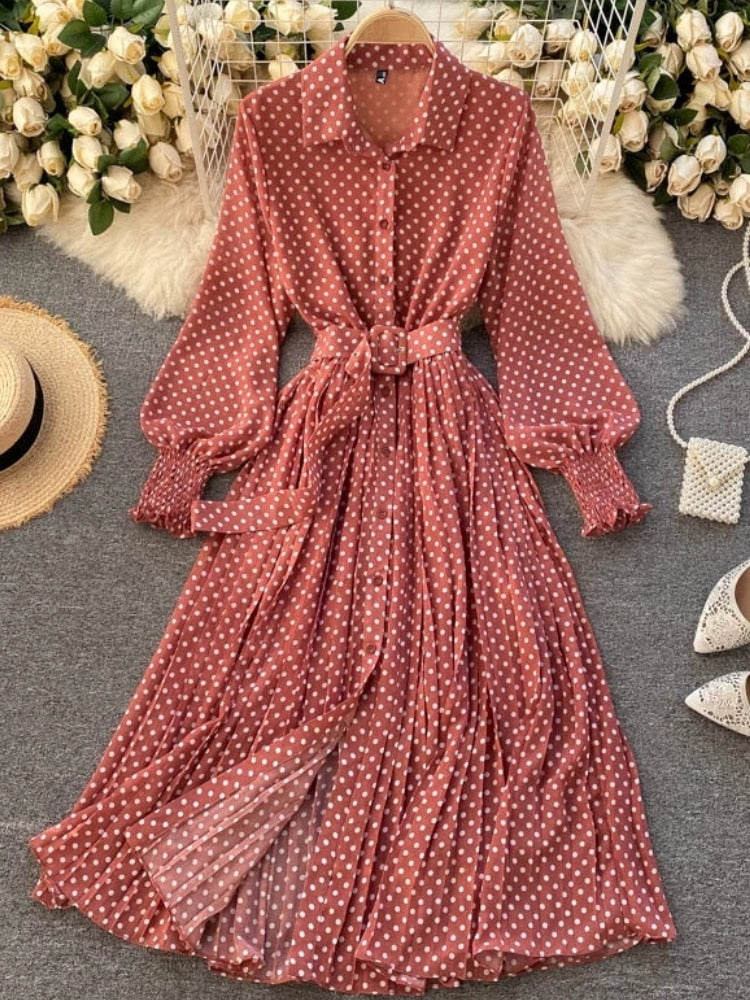 Spring And Summer French Vintage Maxi Dress Sundress Ladies Long Sleeve