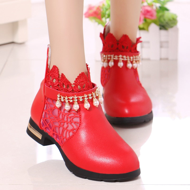 Princess Girls Boots Kids Ankle Boots Lace Fabric Breathable Princess Sweet