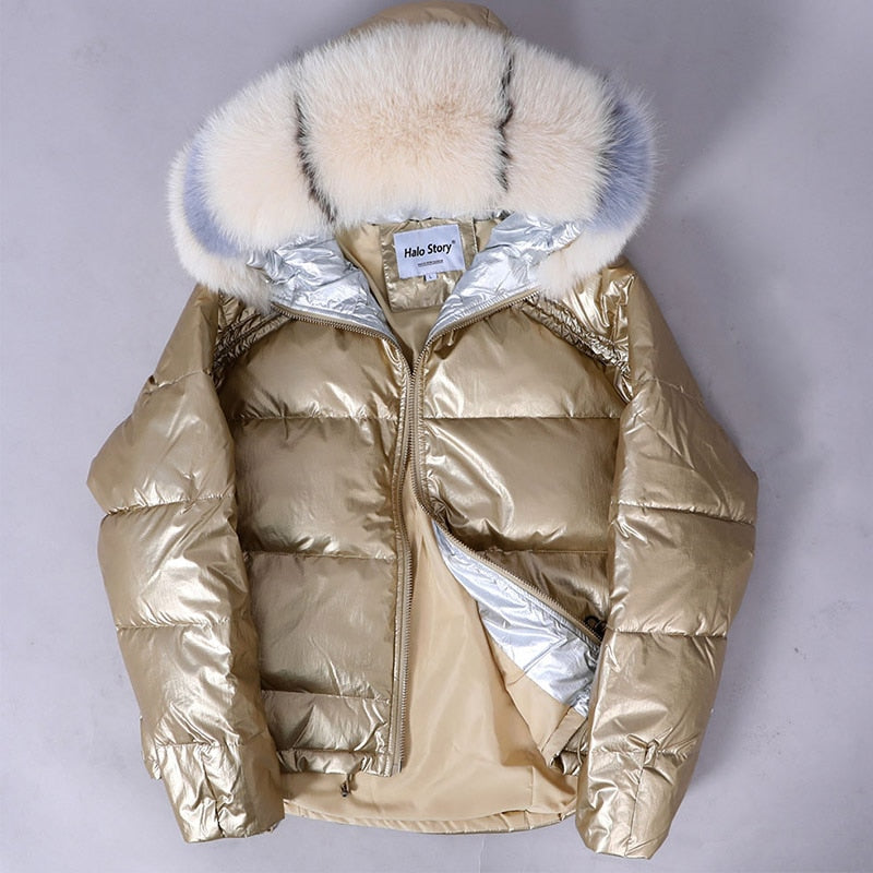 Winter Jacket Women Real Fur Coat Parkas Duck Down Lining Coat