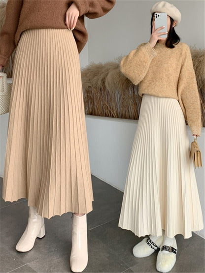 Thicken Women Knitted A-line Skirt Elegant Autumn