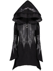 Street Goth Punk Style Black Long Hooded Top Harajuku Retro Dark Grunge Coats