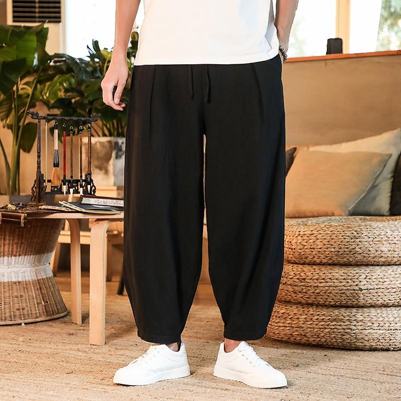 Japanese Loose Men Cotton Linen Pants Male Summer Breathable