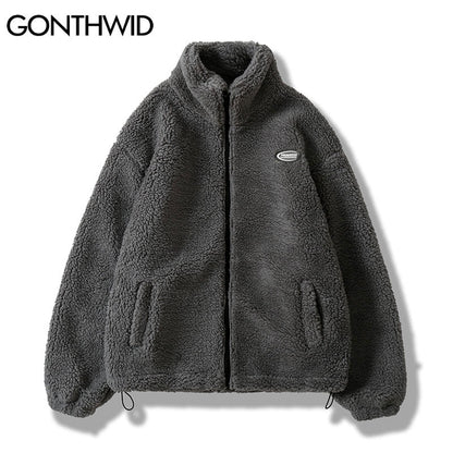 Hip Hop Winter Fleece Fluffy Jacket Streetwear Harajuku Fuzzy Zipper Coat