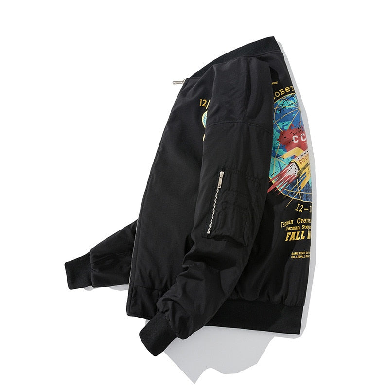 Winter Bomber Jacket Men Fashion Pilot Jacket Rocket Print Baseball Coat Casual