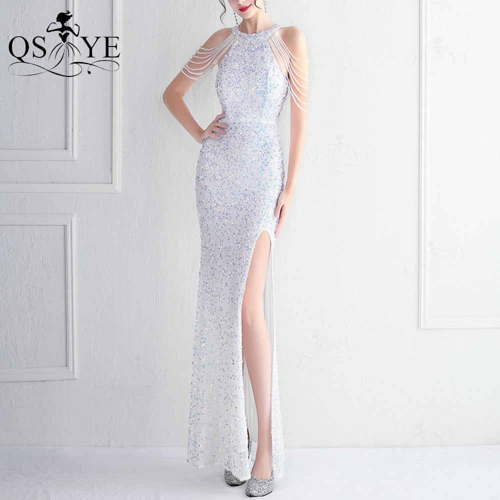 Homecoming Dresses: Prom Dresses Beaded Shoulder Straps Sequin Evening Gown