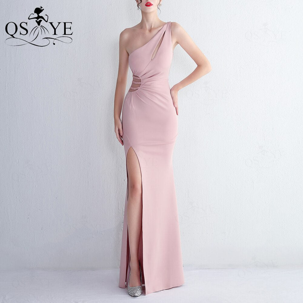 Homecoming Dresses: One Shoulder Magenta Prom Dresses Split Party Gown