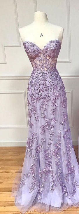 Evening Dresses: Long Lace Appliques Crystal Mermaid for ladies
